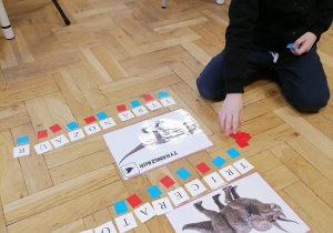 Dzieci układające nazwy dinozaurów.