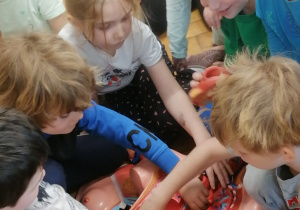Dzieci podczas zajęć z anatomii człowieka.